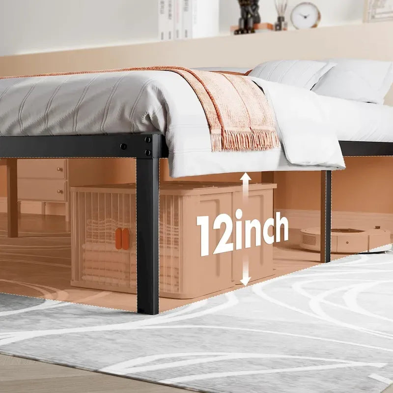 Black Metal Frame Platform Bed Mattress Foundation with Steel Slat Support, No Box Spring Needed