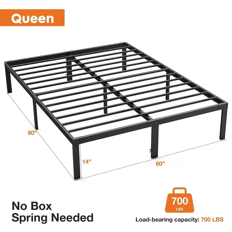 Black Metal Frame Platform Bed Mattress Foundation with Steel Slat Support, No Box Spring Needed