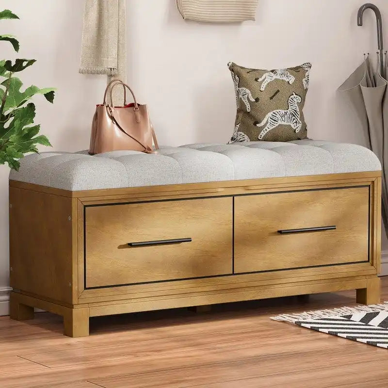 Shoe Bench with Removable Cushion and Hidden Storage for Entryway and Living Room Organization