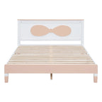 Queen Size Wood Platform Bed with Bow-shaped Pattern Headboard for Kids for Bedroom