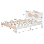 Queen Size Wood Platform Bed with Bow-shaped Pattern Headboard for Kids for Bedroom