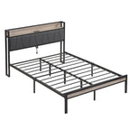 Queen Size Metal Platform Bed with Upholstered Headboard and USB