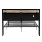 Queen Size Metal Platform Bed with Upholstered Headboard and USB