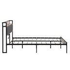 Queen Size Metal Platform Bed with Upholstered Headboard and USB