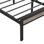 Queen Size Metal Platform Bed with Upholstered Headboard and USB