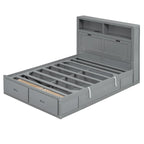 Gray Full Size Wooden Bed with LED Headboard, Charging Station, 2 Drawers