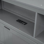 Gray Full Size Wooden Bed with LED Headboard, Charging Station, 2 Drawers