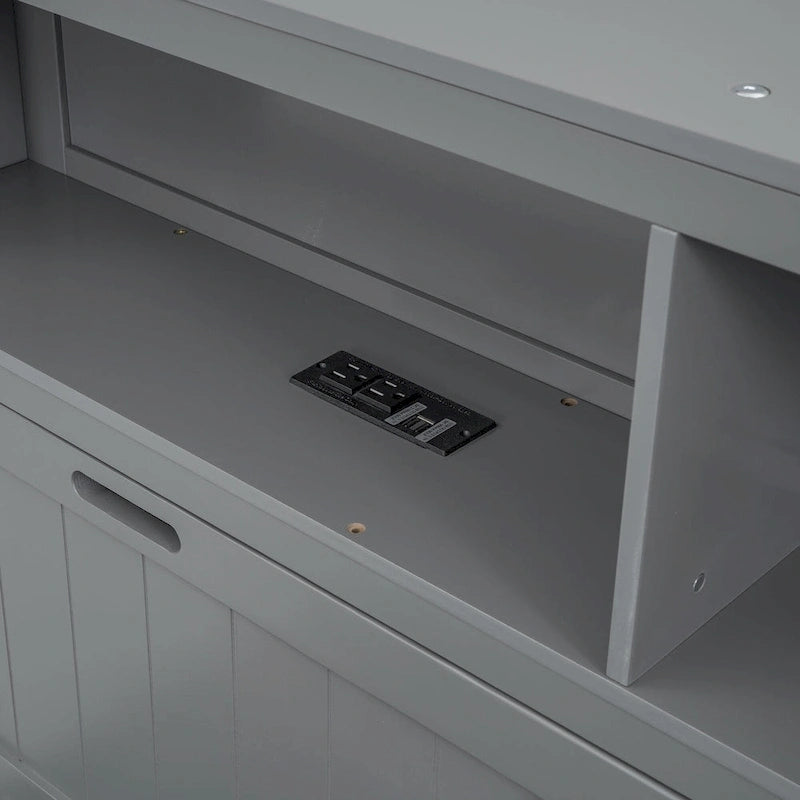 Gray Full Size Wooden Bed with LED Headboard, Charging Station, 2 Drawers