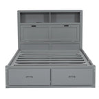 Gray Full Size Wooden Bed with LED Headboard, Charging Station, 2 Drawers