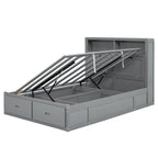 Gray Full Size Wooden Bed with LED Headboard, Charging Station, 2 Drawers