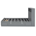 Gray Full Size Wooden Bed with LED Headboard, Charging Station, 2 Drawers