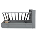 Gray Full Size Wooden Bed with LED Headboard, Charging Station, 2 Drawers