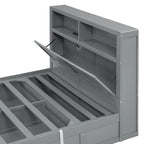 Gray Full Size Wooden Bed with LED Headboard, Charging Station, 2 Drawers