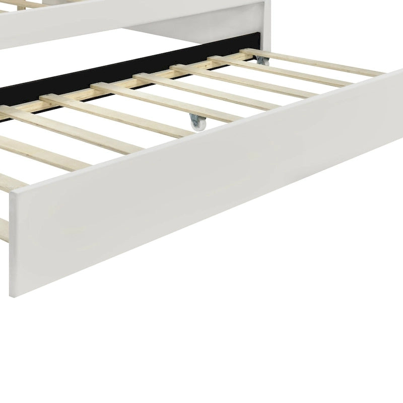 White Full Size Upholstery Daybed with Shall Shaped Backrest and Trundle for Bedroom