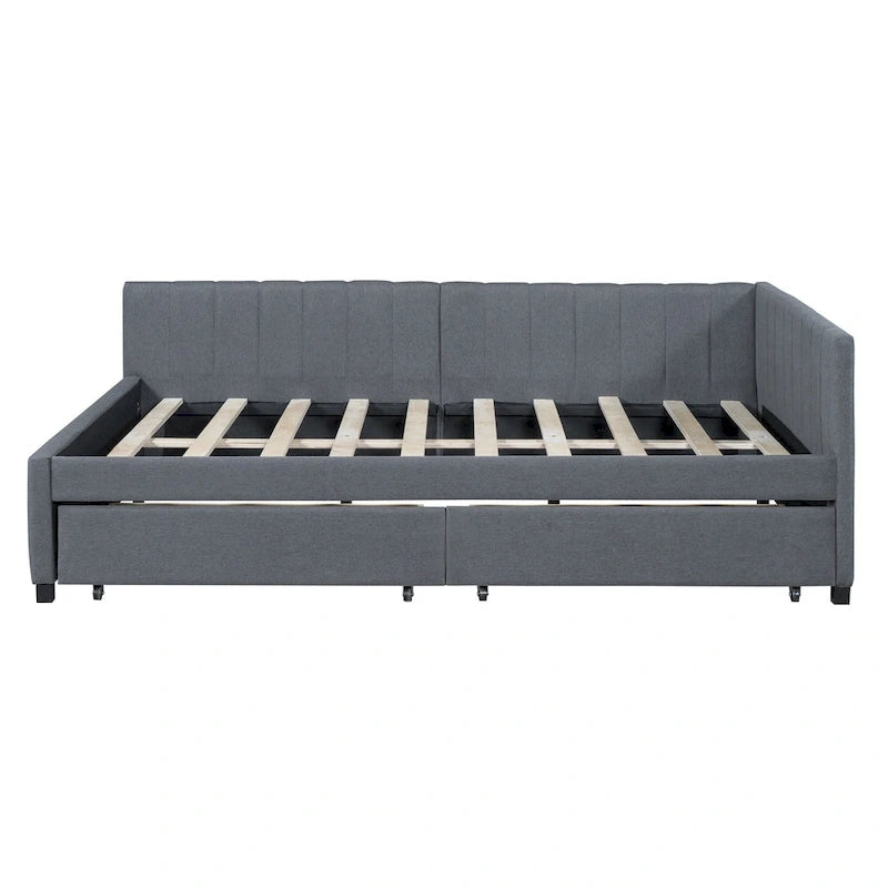 Gray Modern Full Size Upholstered Daybed with Two Storage Drawers for Bedroom