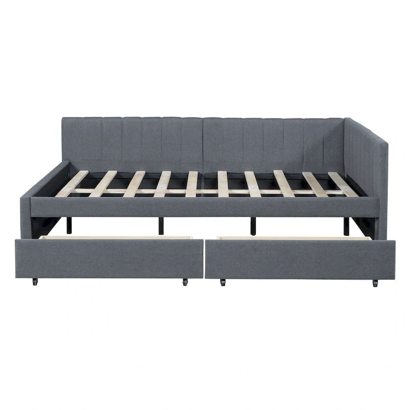 Gray Modern Full Size Upholstered Daybed with Two Storage Drawers for Bedroom