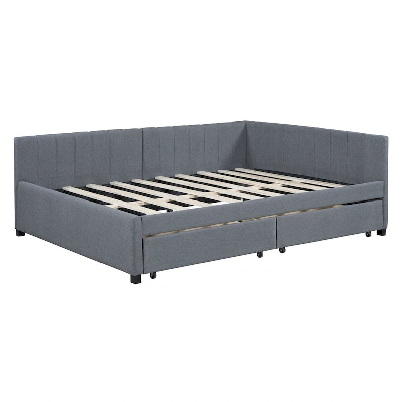 Gray Modern Full Size Upholstered Daybed with Two Storage Drawers for Bedroom