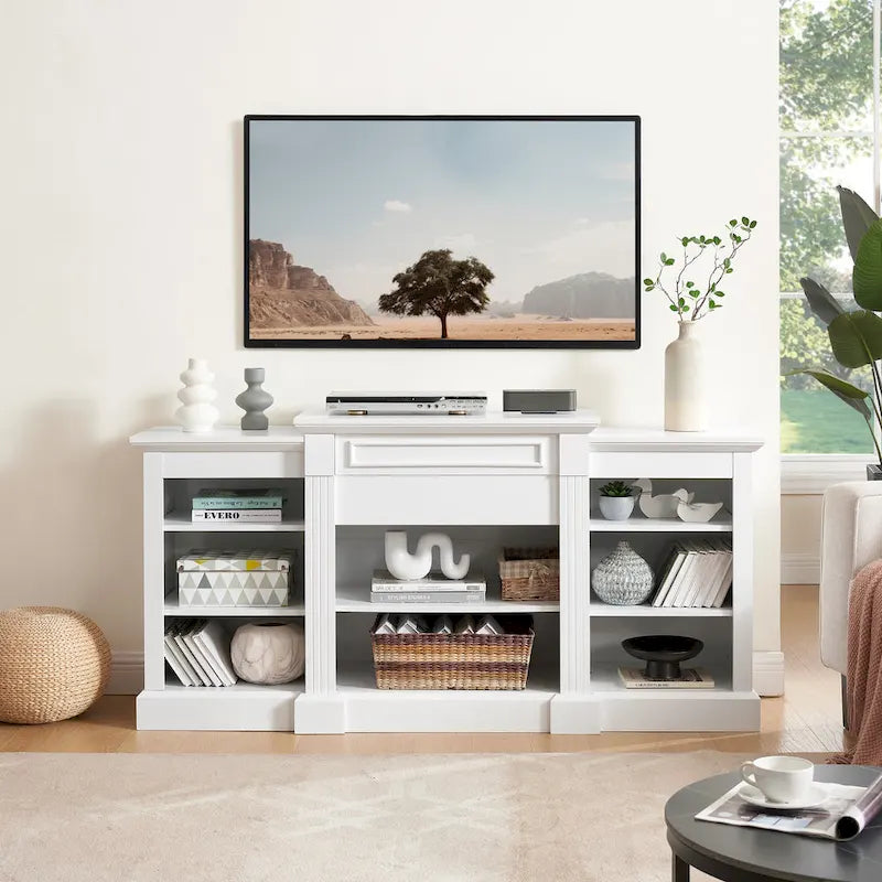 65.75  TV Stand with Large Storage Cabinet and Adjustable Shelves for TVs Up to 65