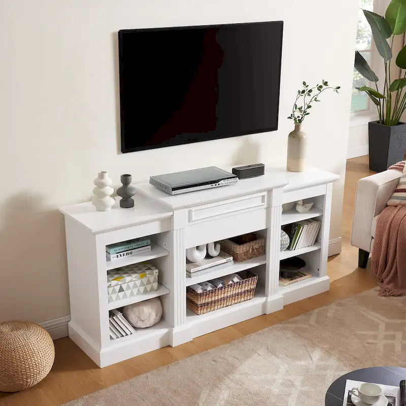 65.75  TV Stand with Large Storage Cabinet and Adjustable Shelves for TVs Up to 65