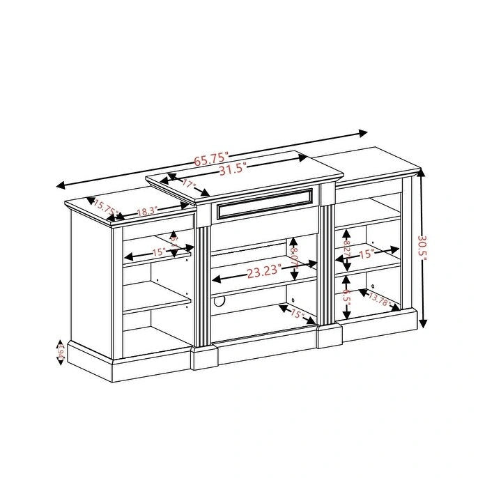 65.75  TV Stand with Large Storage Cabinet and Adjustable Shelves for TVs Up to 65