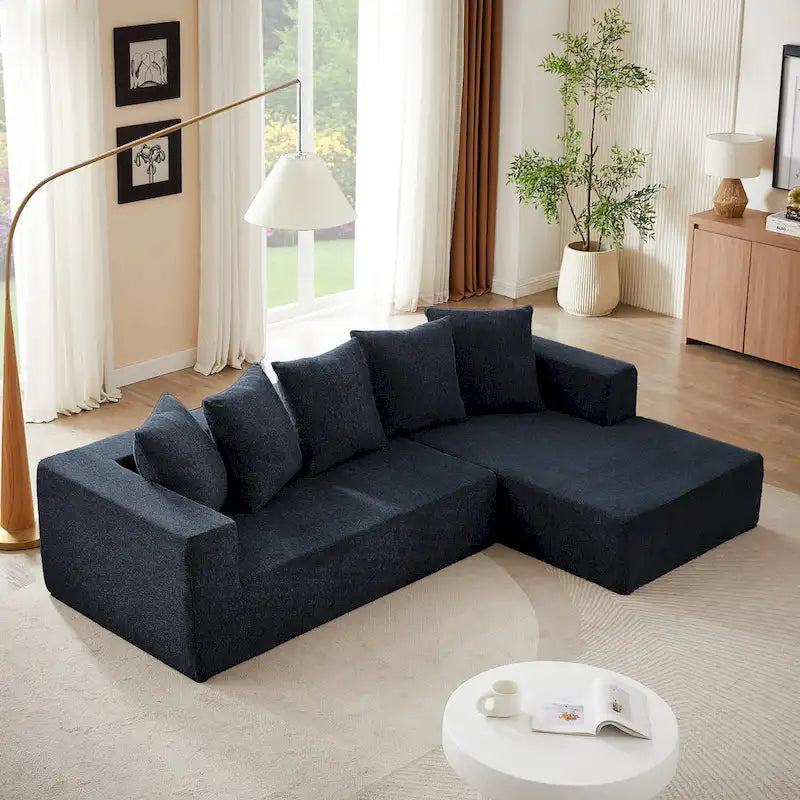 Blue 104.34  Modular L-Shaped 3 Seater Sectional Sofa Set in Luxurious Chenille Fabric Chaise - Minimalist Design