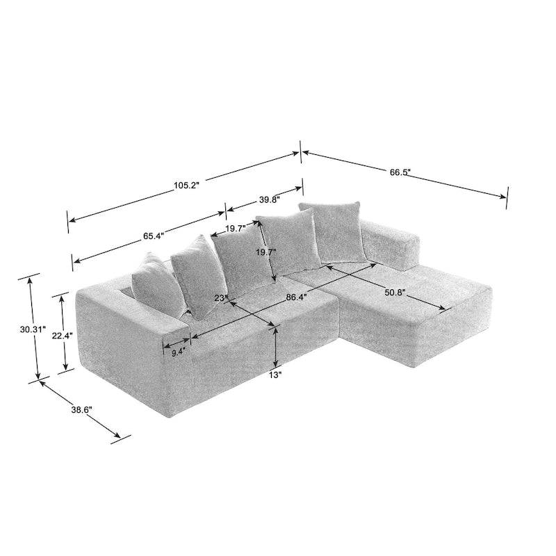 Blue 104.34  Modular L-Shaped 3 Seater Sectional Sofa Set in Luxurious Chenille Fabric Chaise - Minimalist Design