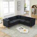 Black 82.2  Velvet Chesterfield L-Shaped Sofa for 5 with Nailhead Trim and Tufted Cushions