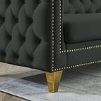 Black 82.2  Velvet Chesterfield L-Shaped Sofa for 5 with Nailhead Trim and Tufted Cushions