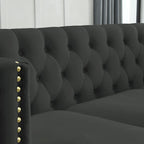 Black 82.2  Velvet Chesterfield L-Shaped Sofa for 5 with Nailhead Trim and Tufted Cushions