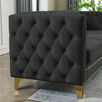 Black 82.2  Velvet Chesterfield L-Shaped Sofa for 5 with Nailhead Trim and Tufted Cushions