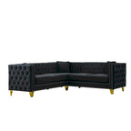 Black 82.2  Velvet Chesterfield L-Shaped Sofa for 5 with Nailhead Trim and Tufted Cushions