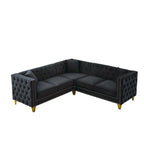 Black 82.2  Velvet Chesterfield L-Shaped Sofa for 5 with Nailhead Trim and Tufted Cushions