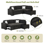 83.8  L-Shaped 4-Seat Sectional Sofa with Pull-Out Bed, Storage Chaise, USB Ports, Power Sockets, and Cup Holders