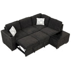 83.8  L-Shaped 4-Seat Sectional Sofa with Pull-Out Bed, Storage Chaise, USB Ports, Power Sockets, and Cup Holders