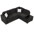 83.8  L-Shaped 4-Seat Sectional Sofa with Pull-Out Bed, Storage Chaise, USB Ports, Power Sockets, and Cup Holders