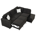 83.8  L-Shaped 4-Seat Sectional Sofa with Pull-Out Bed, Storage Chaise, USB Ports, Power Sockets, and Cup Holders