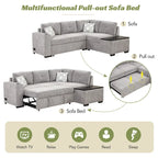 83.8  L-Shaped 4-Seat Sectional Sofa with Pull-Out Bed, Storage Chaise, USB Ports, Power Sockets, and Cup Holders