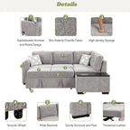 83.8  L-Shaped 4-Seat Sectional Sofa with Pull-Out Bed, Storage Chaise, USB Ports, Power Sockets, and Cup Holders