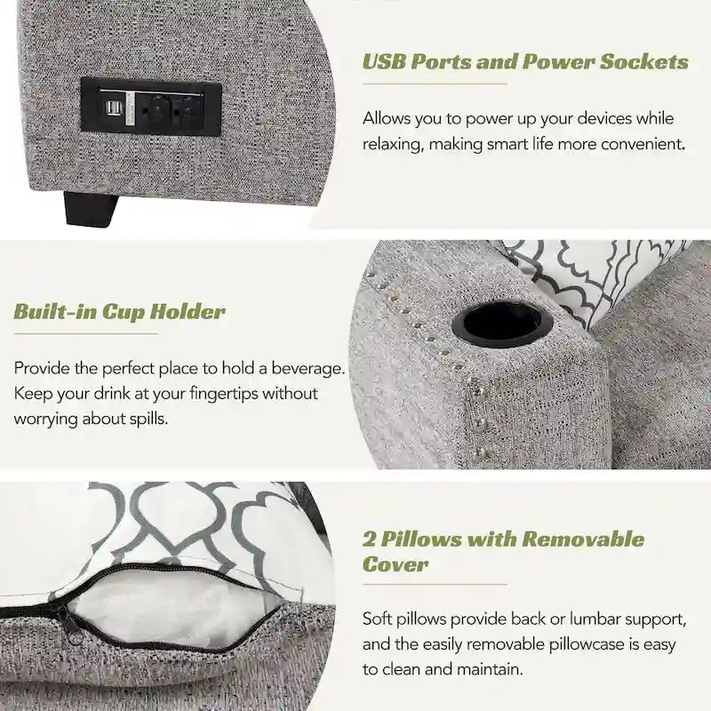 83.8  L-Shaped 4-Seat Sectional Sofa with Pull-Out Bed, Storage Chaise, USB Ports, Power Sockets, and Cup Holders