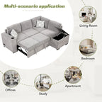 83.8  L-Shaped 4-Seat Sectional Sofa with Pull-Out Bed, Storage Chaise, USB Ports, Power Sockets, and Cup Holders