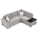 83.8  L-Shaped 4-Seat Sectional Sofa with Pull-Out Bed, Storage Chaise, USB Ports, Power Sockets, and Cup Holders