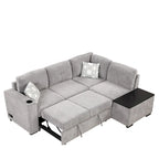 83.8  L-Shaped 4-Seat Sectional Sofa with Pull-Out Bed, Storage Chaise, USB Ports, Power Sockets, and Cup Holders