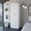 18.9  Modern Double-door Armoire with Two Bottom Drawers and Hanging Rod for Bedroom