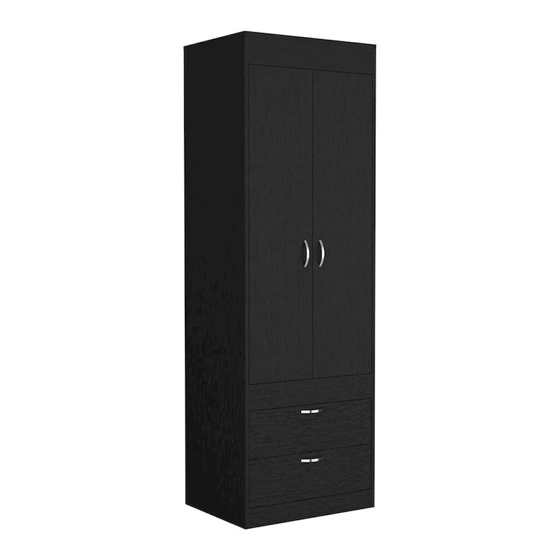 18.9  Modern Double-door Armoire with Two Bottom Drawers and Hanging Rod for Bedroom