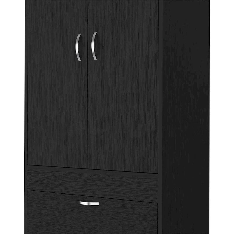 18.9  Modern Double-door Armoire with Two Bottom Drawers and Hanging Rod for Bedroom