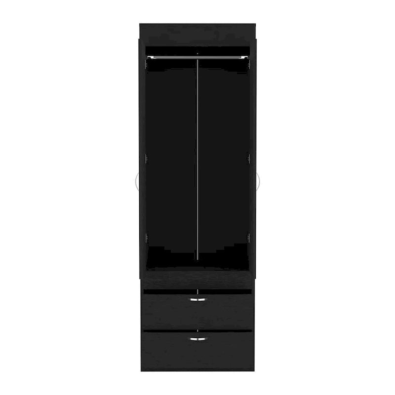 18.9  Modern Double-door Armoire with Two Bottom Drawers and Hanging Rod for Bedroom