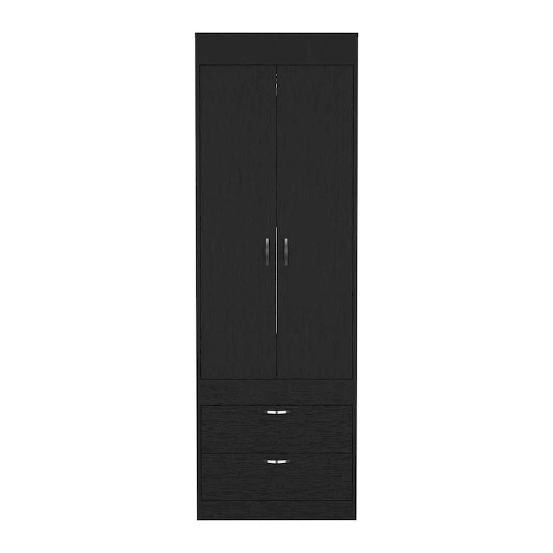 18.9  Modern Double-door Armoire with Two Bottom Drawers and Hanging Rod for Bedroom