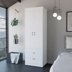 18.9  Modern Double-door Armoire with Two Bottom Drawers and Hanging Rod for Bedroom