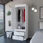 18.9  Modern Double-door Armoire with Two Bottom Drawers and Hanging Rod for Bedroom