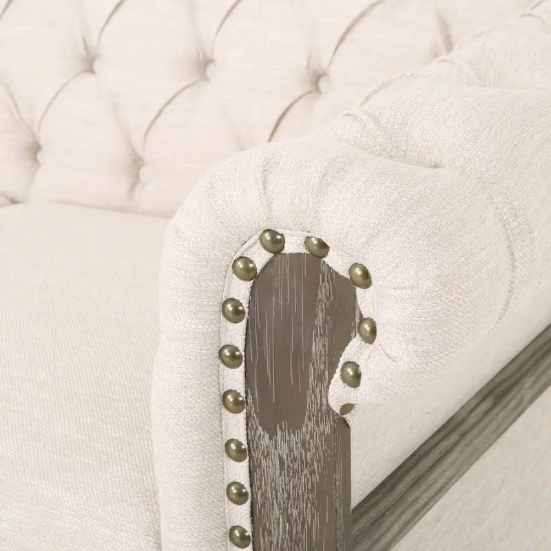 Beige Chesterfield Button Tufted 3-seater Sofa with Wood Legs